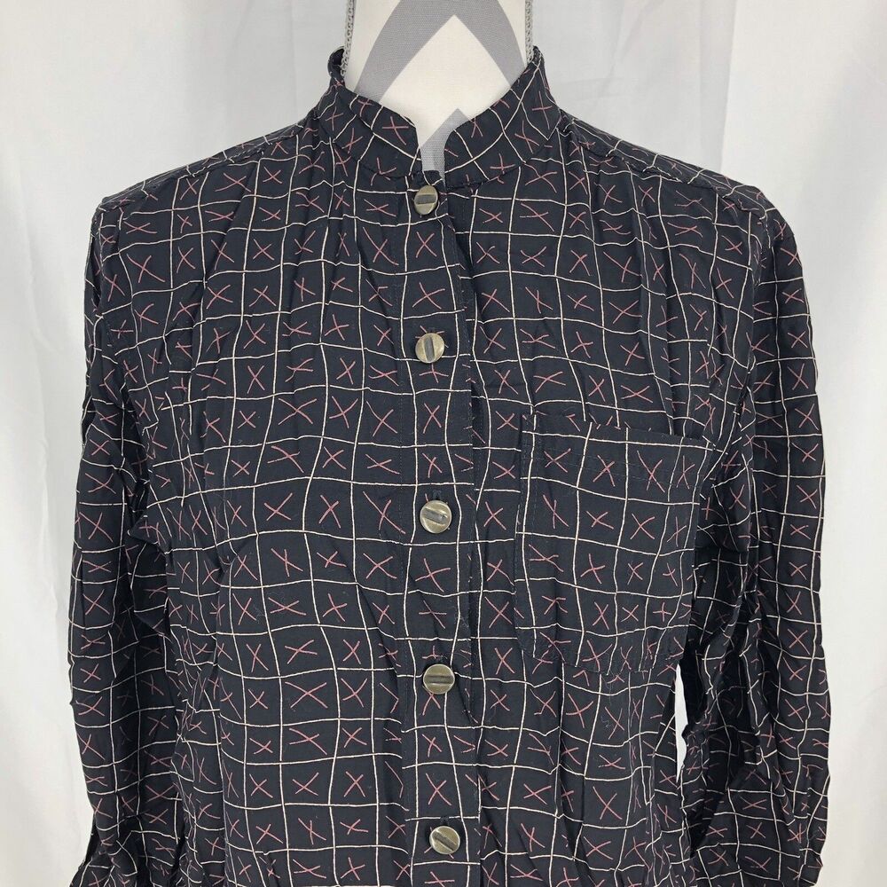 Carole Little Sport Black Check X Long Sleeve Button Front Shirt 6 USA